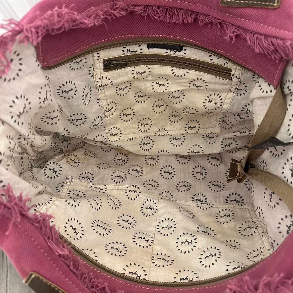 Pink Canvas Tote Bag with Brown Handles - Picture 4 of 4